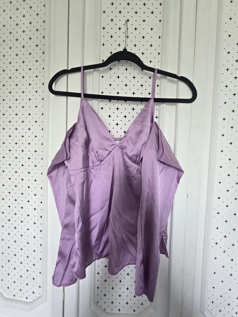 Lavender Satin Off The-Shoulder Cami Top